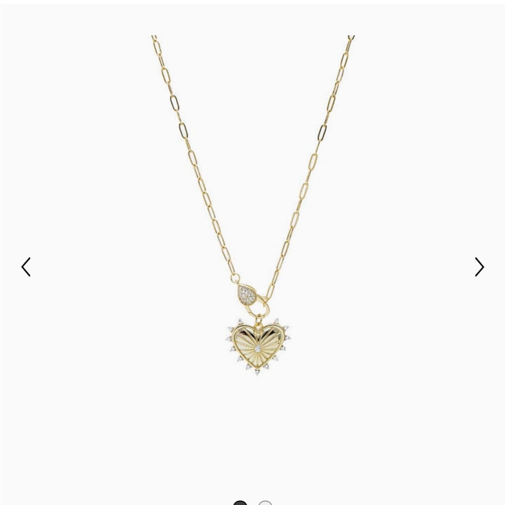 Pave Clasp Heart Charm Paperclip Necklace